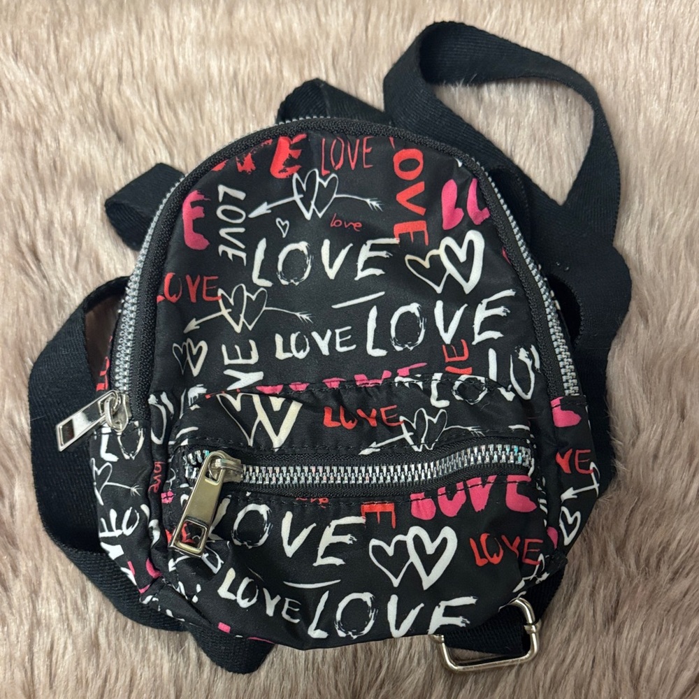 Stylish Black and Pink Love Print Mini Backpack
